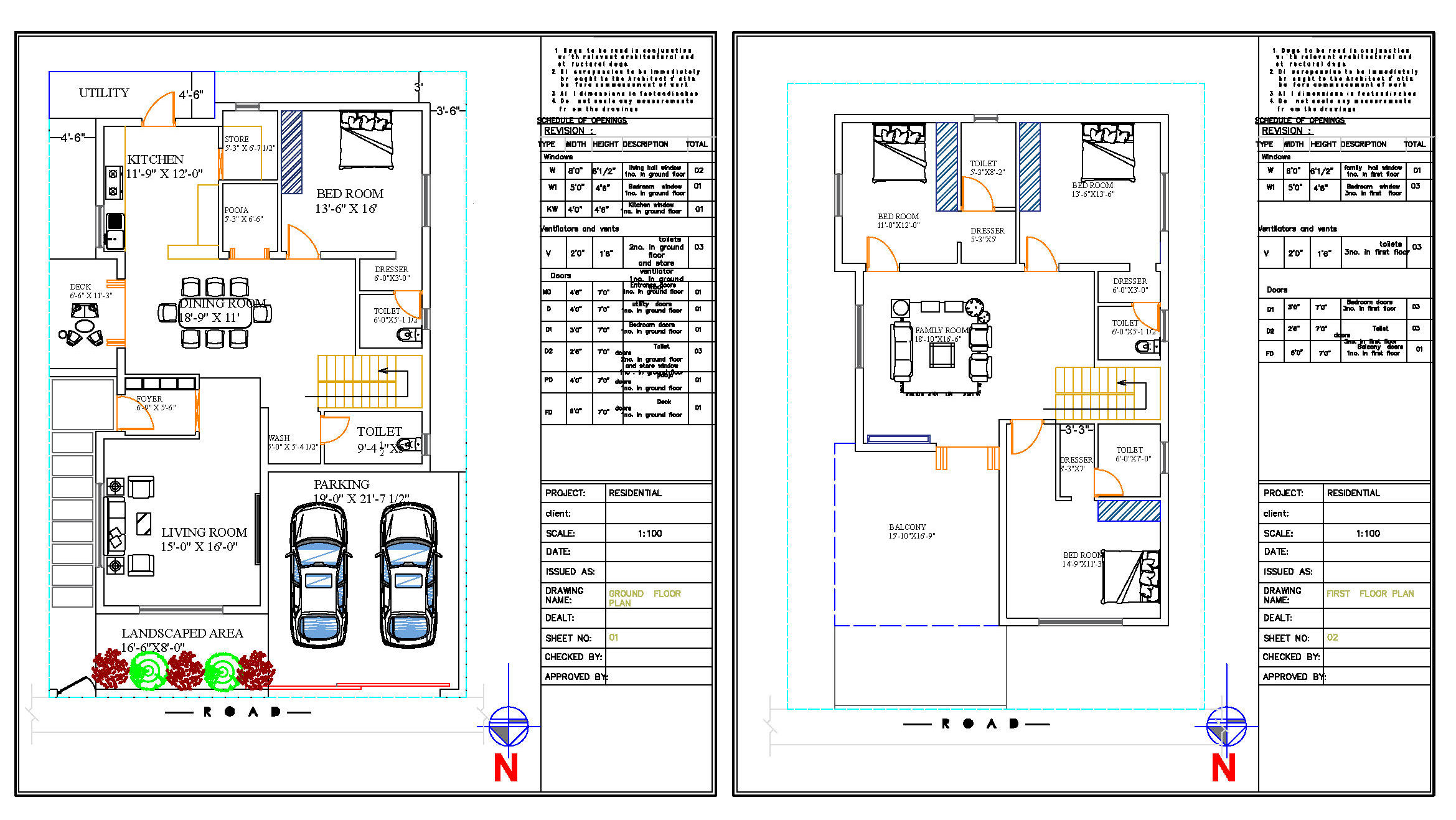 Duplex House CAD Design for 40'x60' Plot